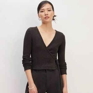 Everlane Rib-Knit Wrap Top Large Black/Gray